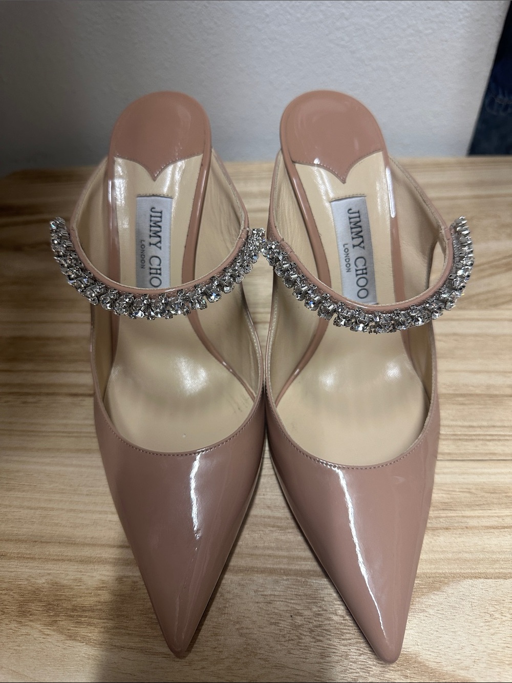 Jimmy Choo Blush Patent Pointed-Toe Pumps with Crystal Strap - Picture 3 of 5